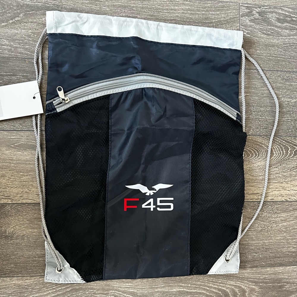 Black and Gray Drawstring Backpack -F45